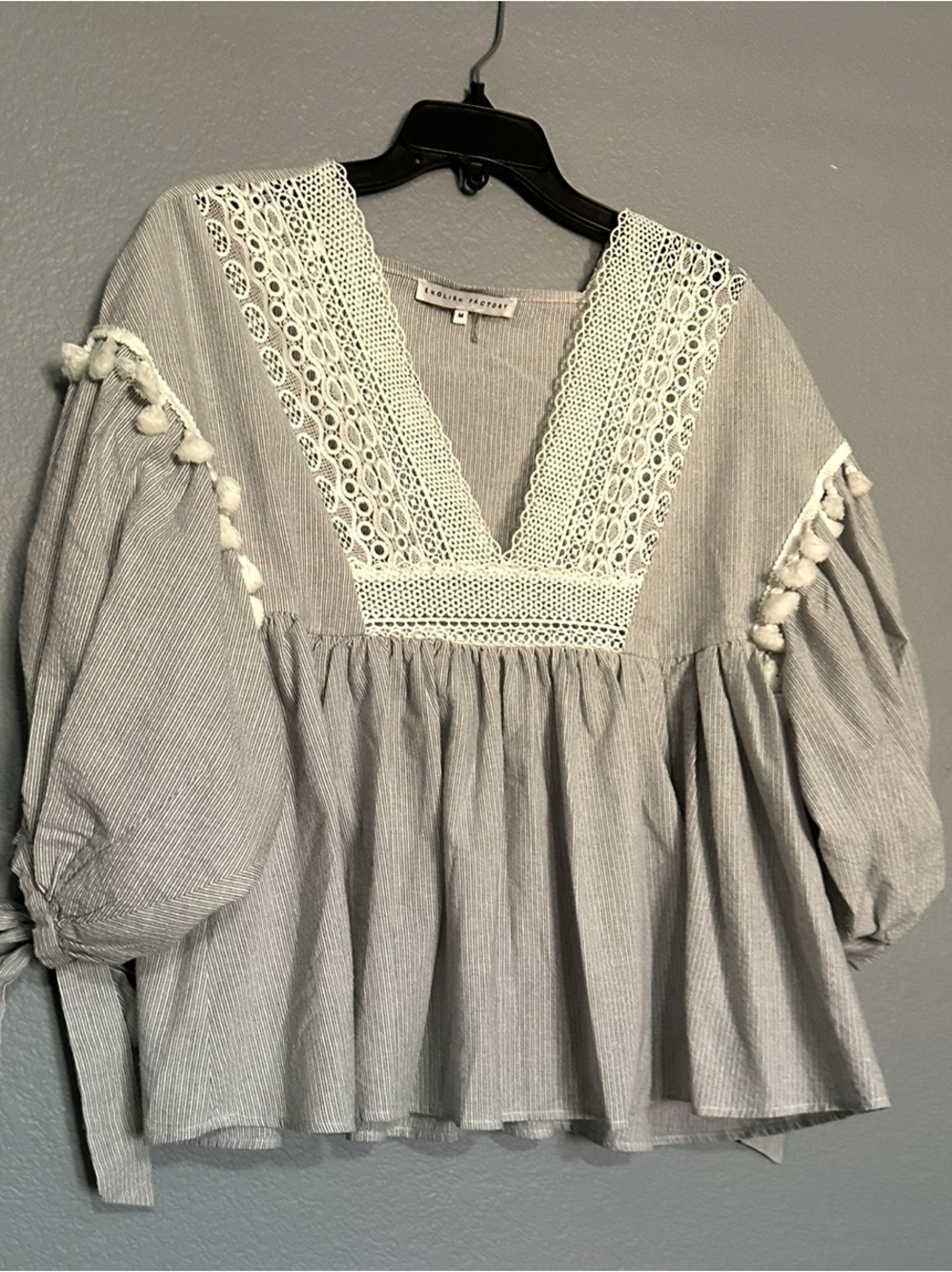 ENGLISH FACTORY STRIPED CROCHET-TRIM PEASANT TUNIC